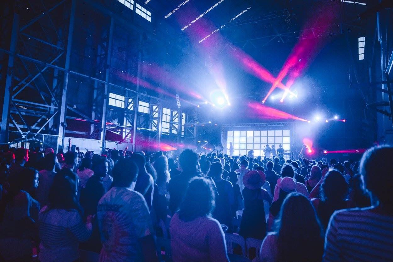 Cockatoo Island event - crowd and lights